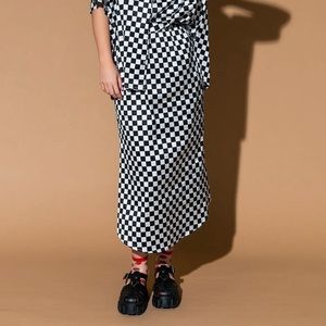 Dressed in LALA checkered satin skirt size L worn once